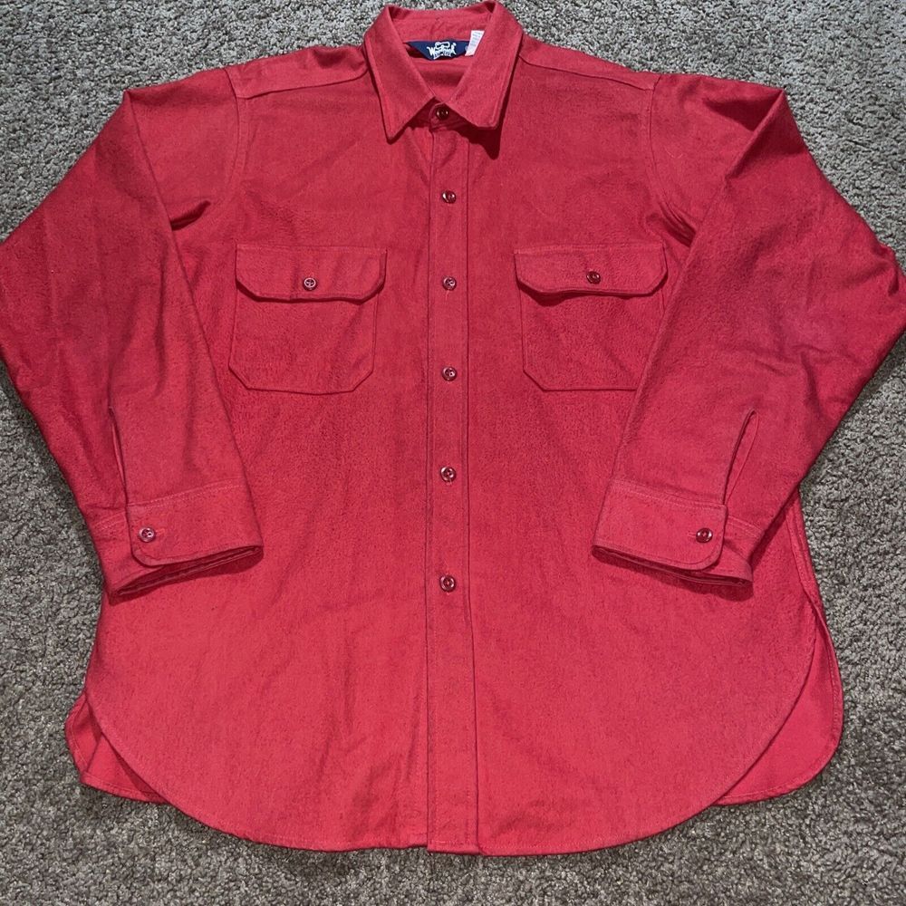 WOOLRICH Vintage Heavy Cotton Red‎ Shirt Jacket Made in USA Mens Sz XL